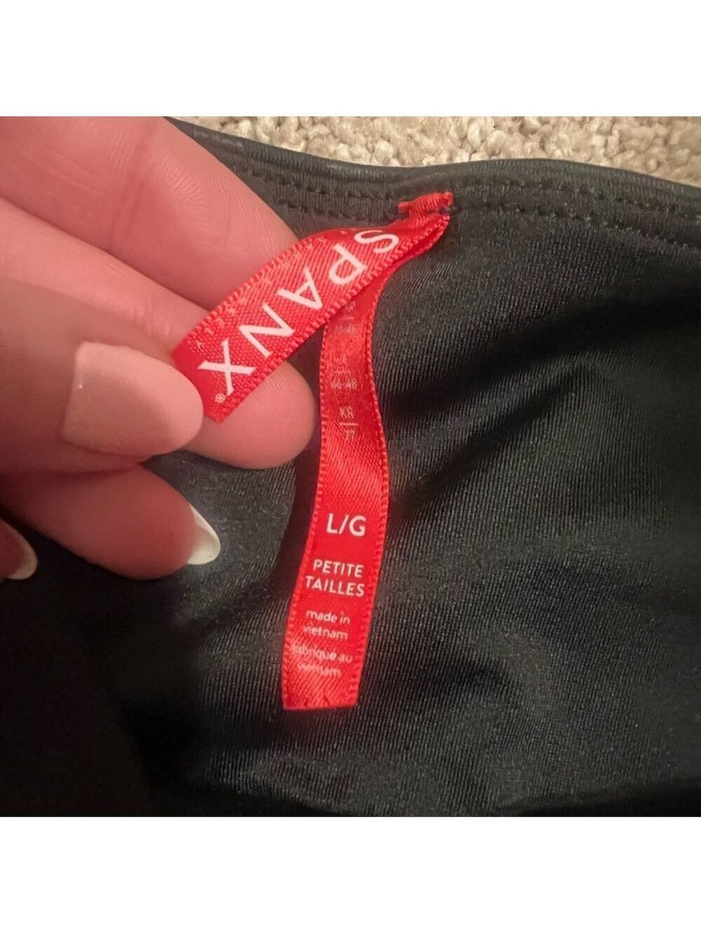 SPANX Black Faux Leather Camo Leggings Petite Length - Picture 4 of 6